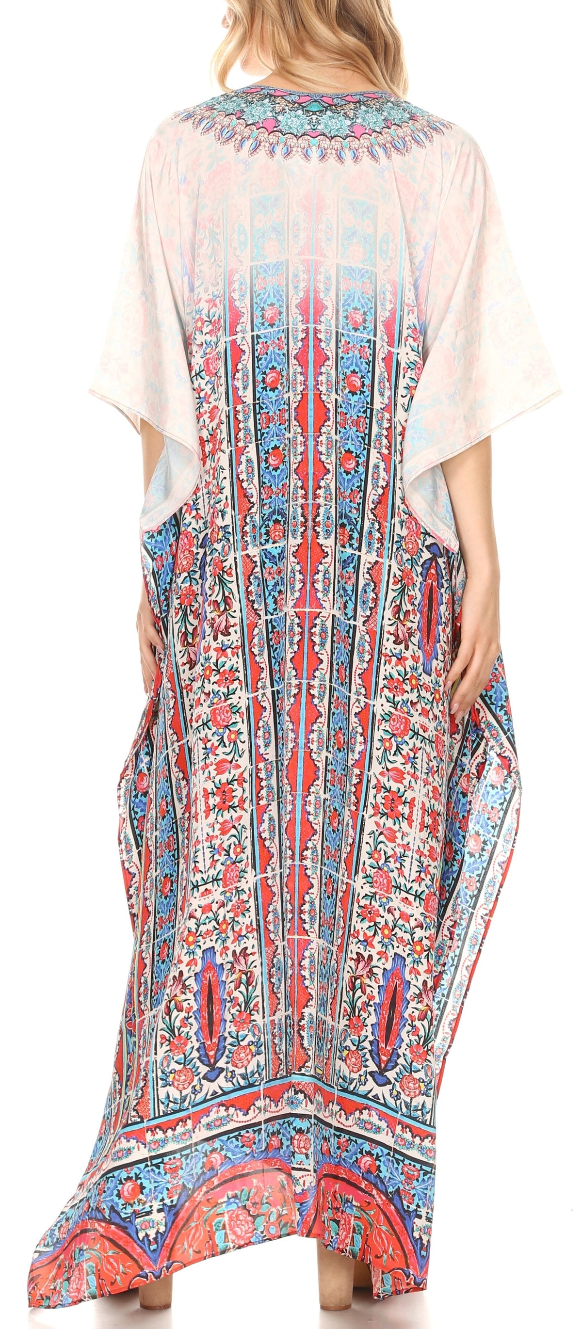 Sakkas Georgettina Flowy Rhinestone V-Neck Long Caftan Dress & Cover Up