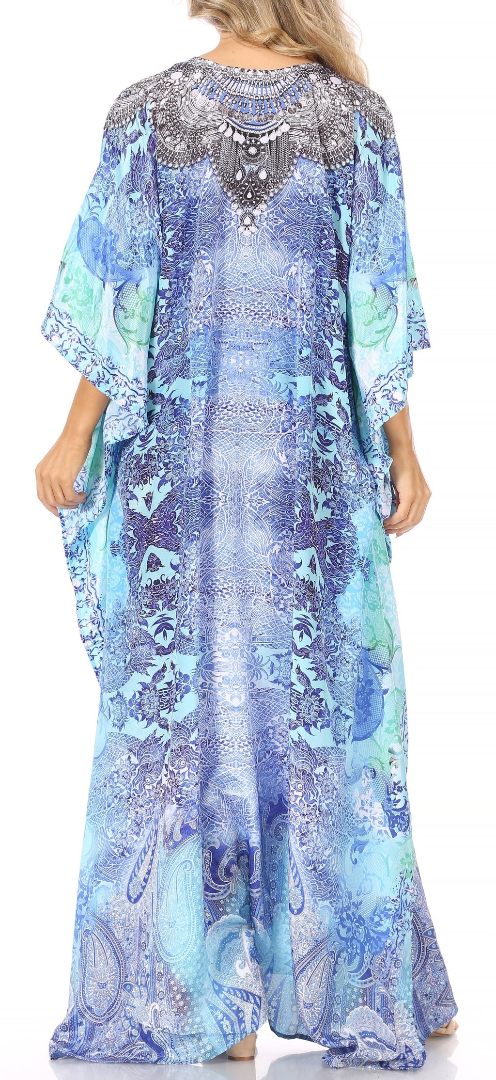 Sakkas Georgettina Flowy Rhinestone V-Neck Long Caftan Dress & Cover Up