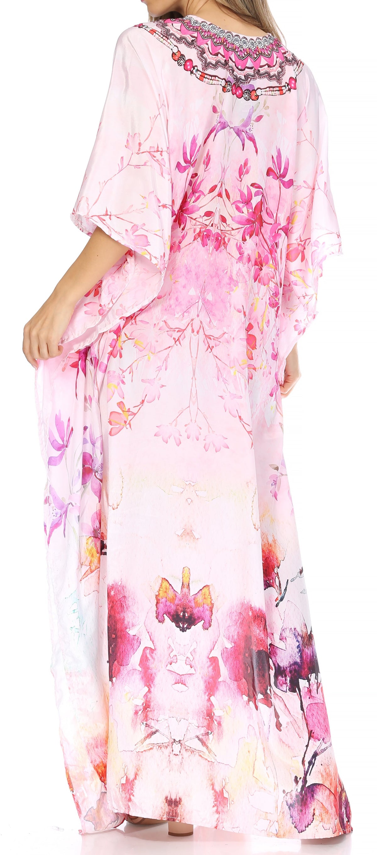 Sakkas Georgettina Flowy Rhinestone V-Neck Long Caftan Dress & Cover Up