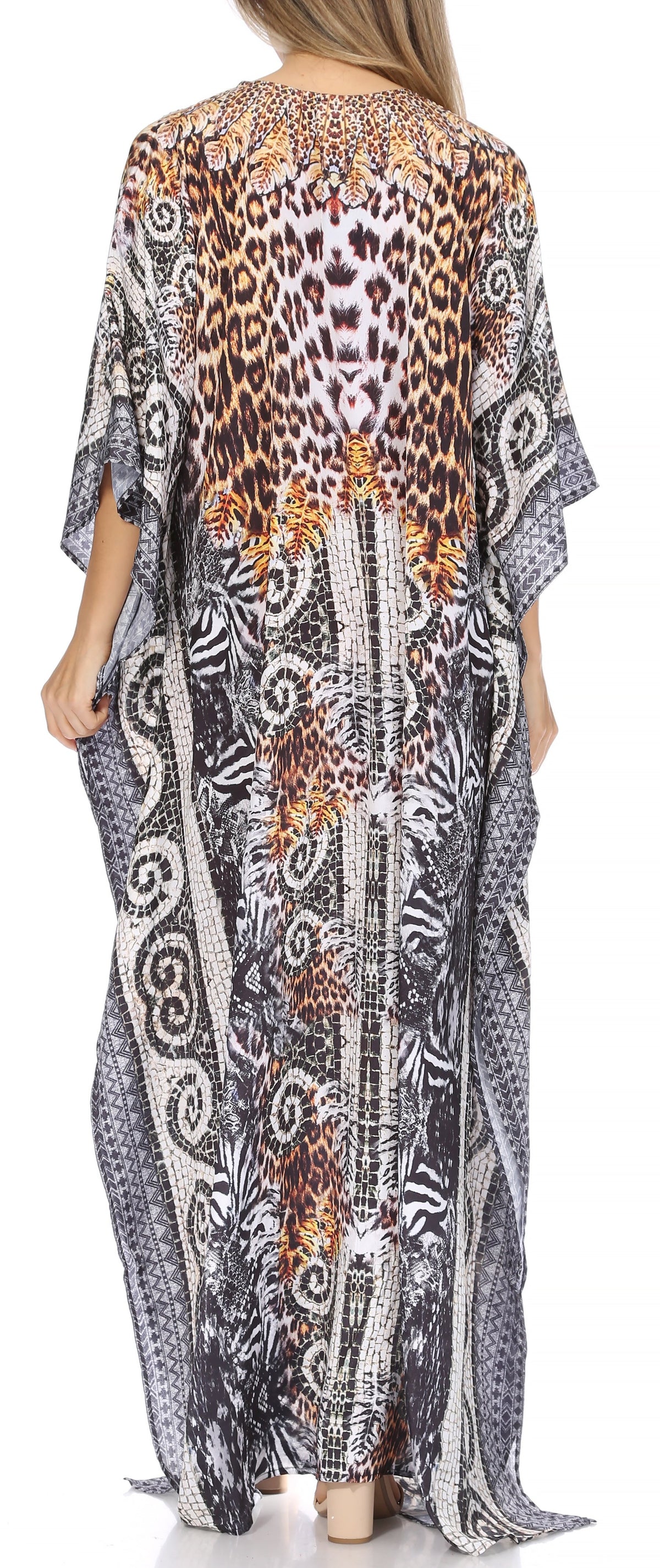 Sakkas Georgettina Flowy Rhinestone V-Neck Long Caftan Dress & Cover Up