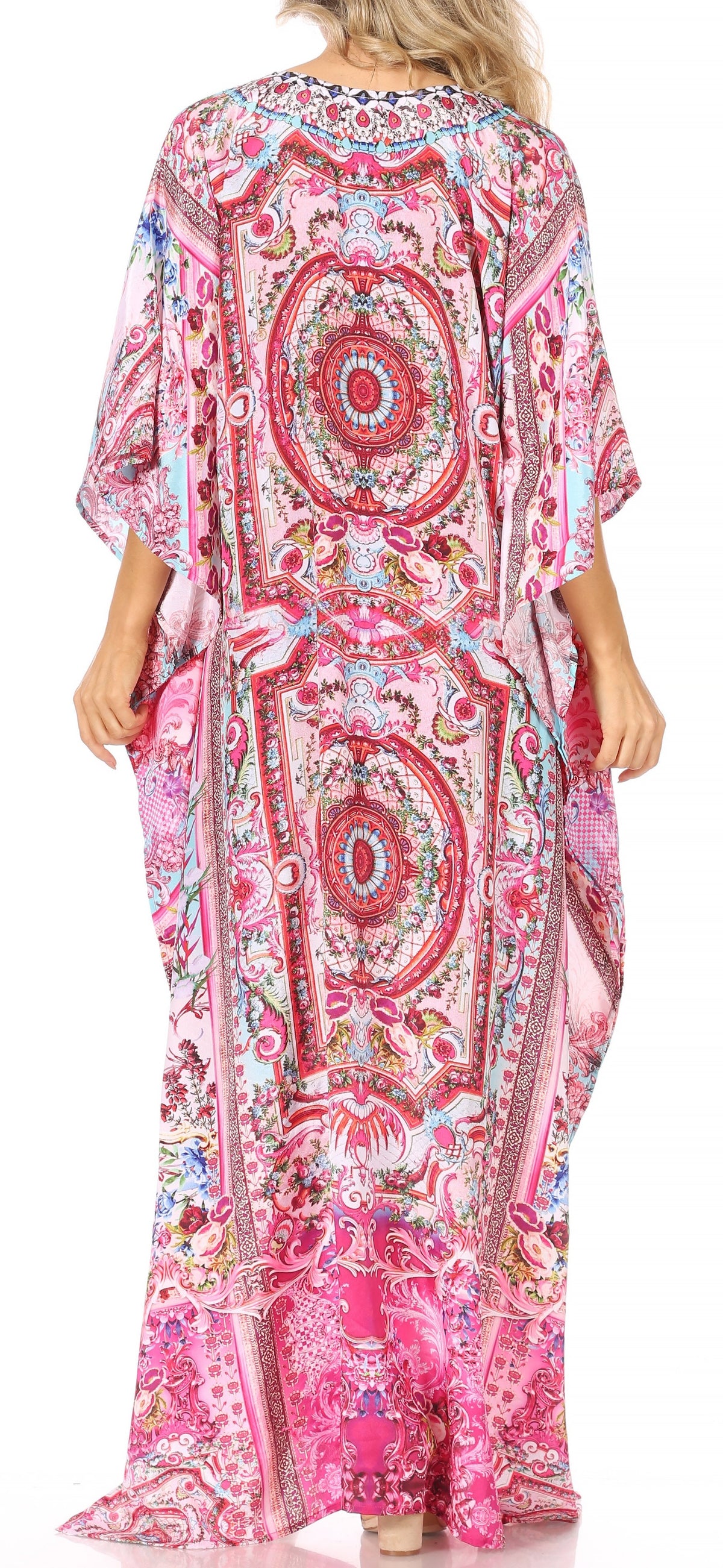 Sakkas Georgettina Flowy Rhinestone V-Neck Long Caftan Dress & Cover Up