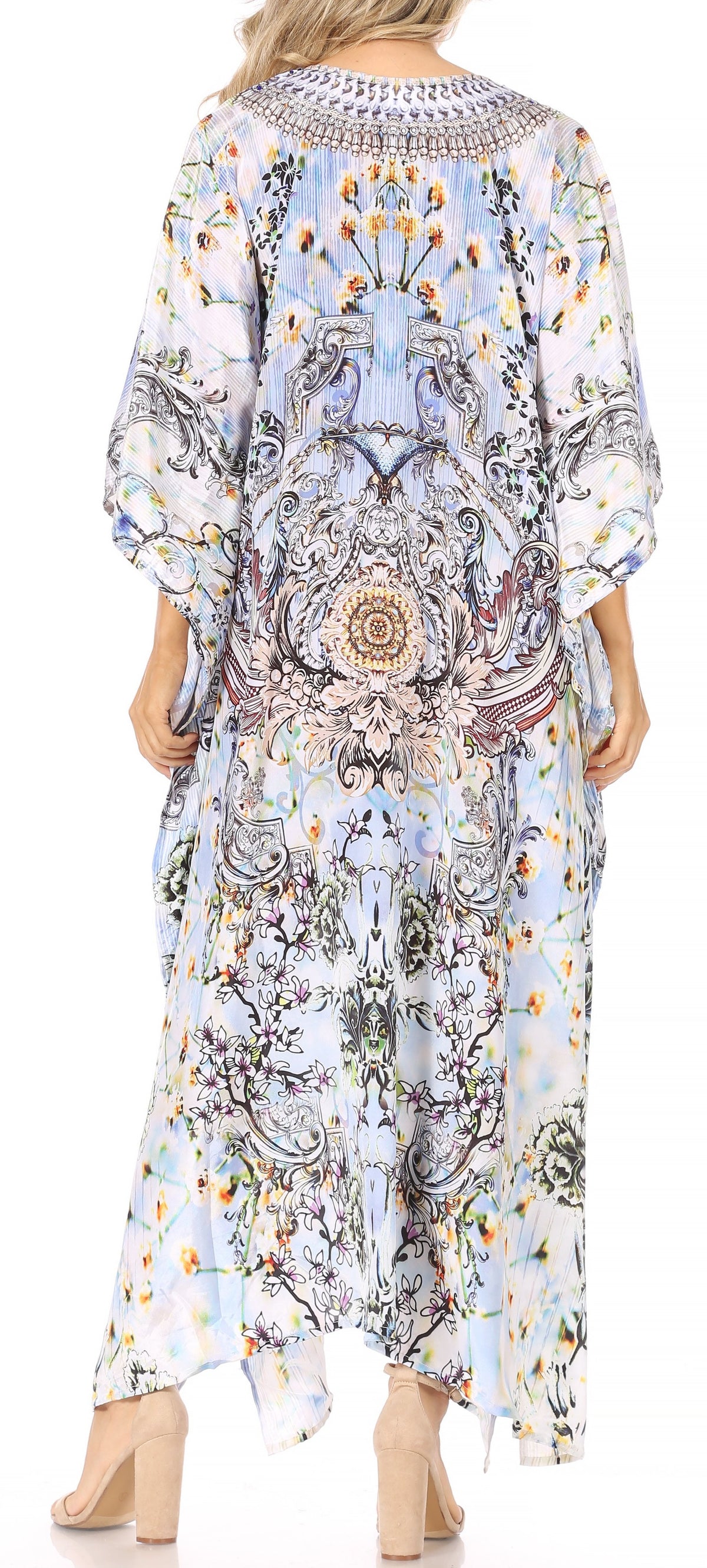 Sakkas Georgettina Flowy Rhinestone V-Neck Long Caftan Dress & Cover Up