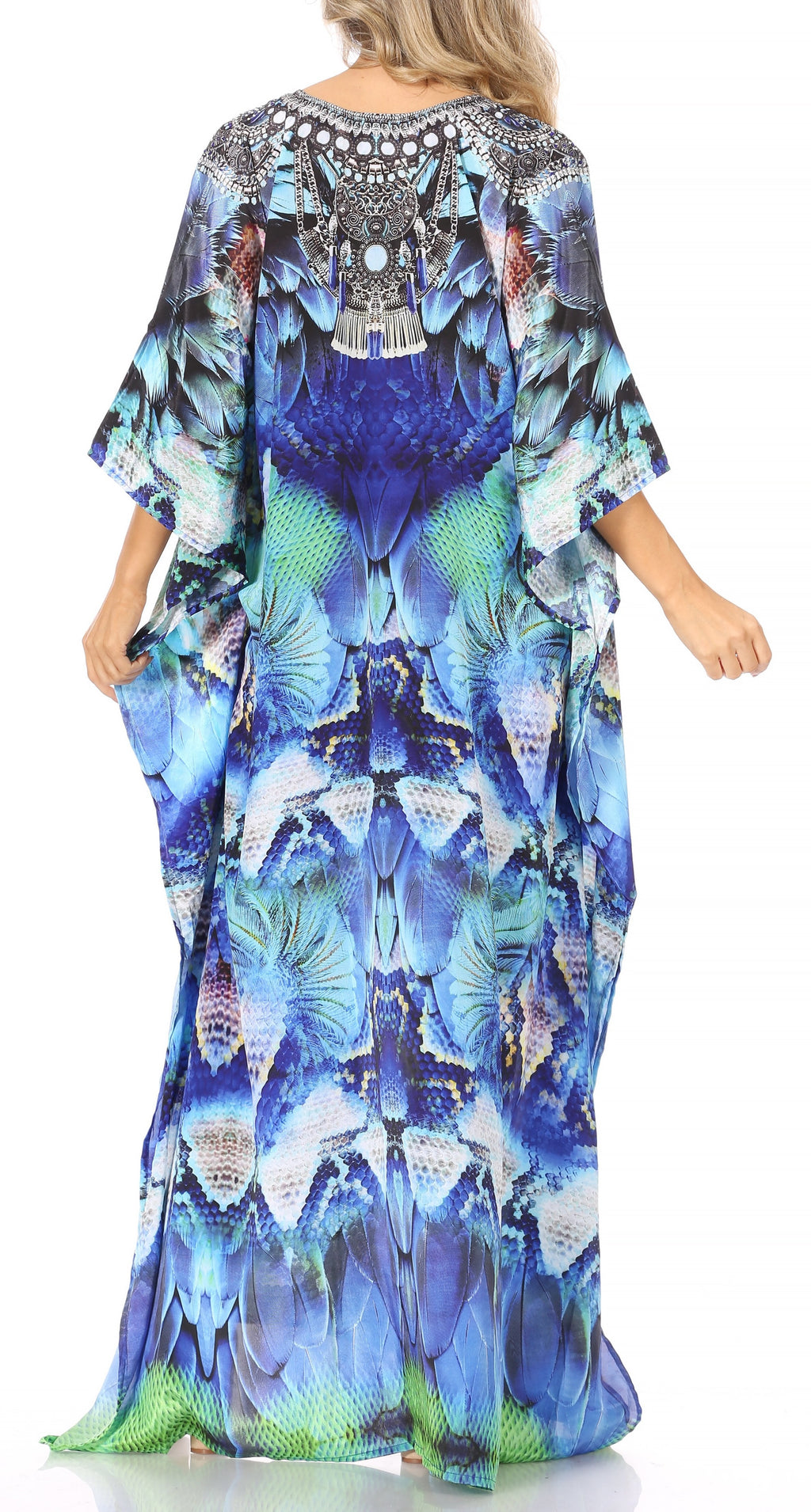 Sakkas Georgettina Flowy Rhinestone V-Neck Long Caftan Dress & Cover Up