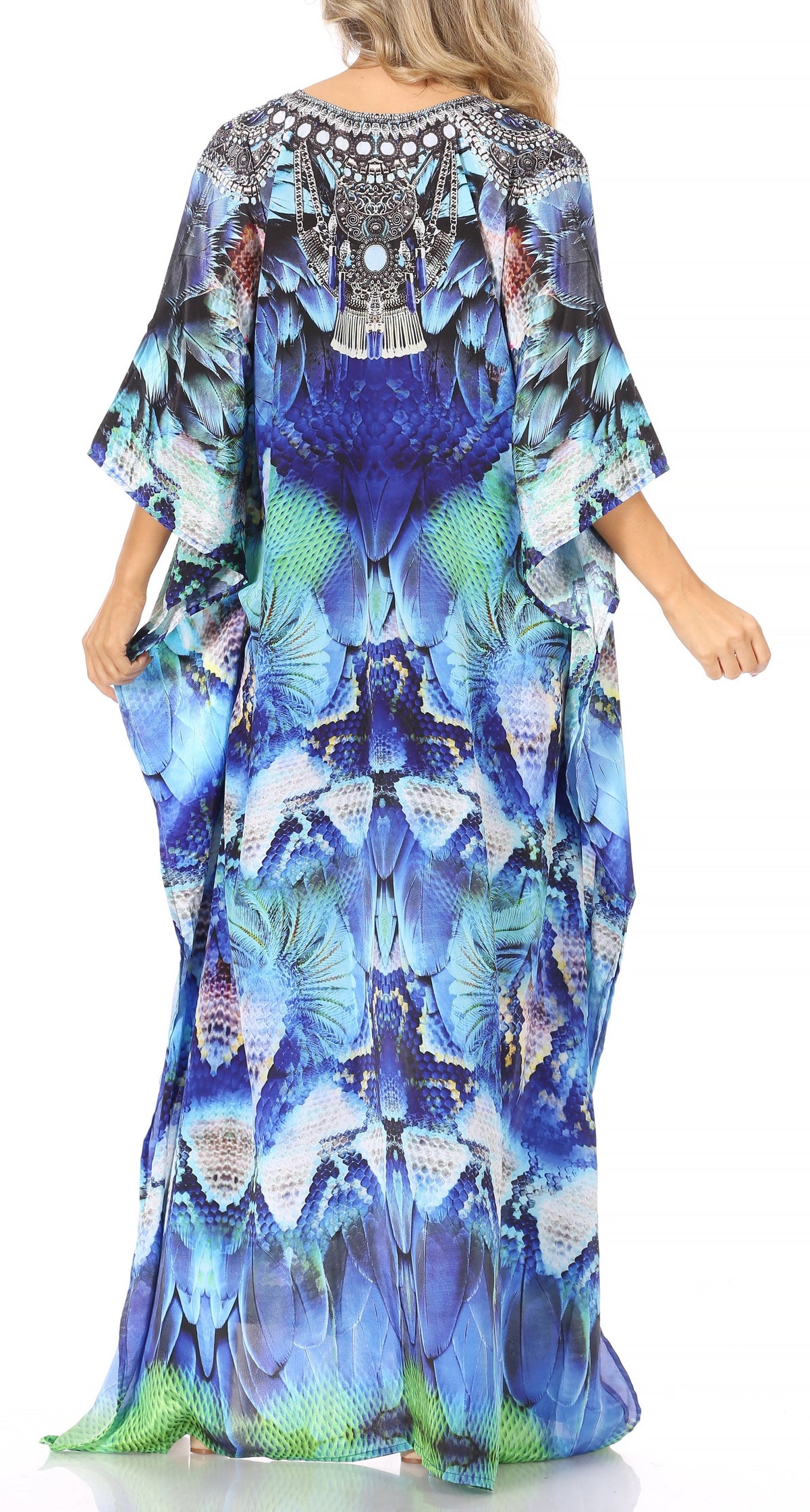 Sakkas Georgettina Flowy Rhinestone V-Neck Long Caftan Dress & Cover Up