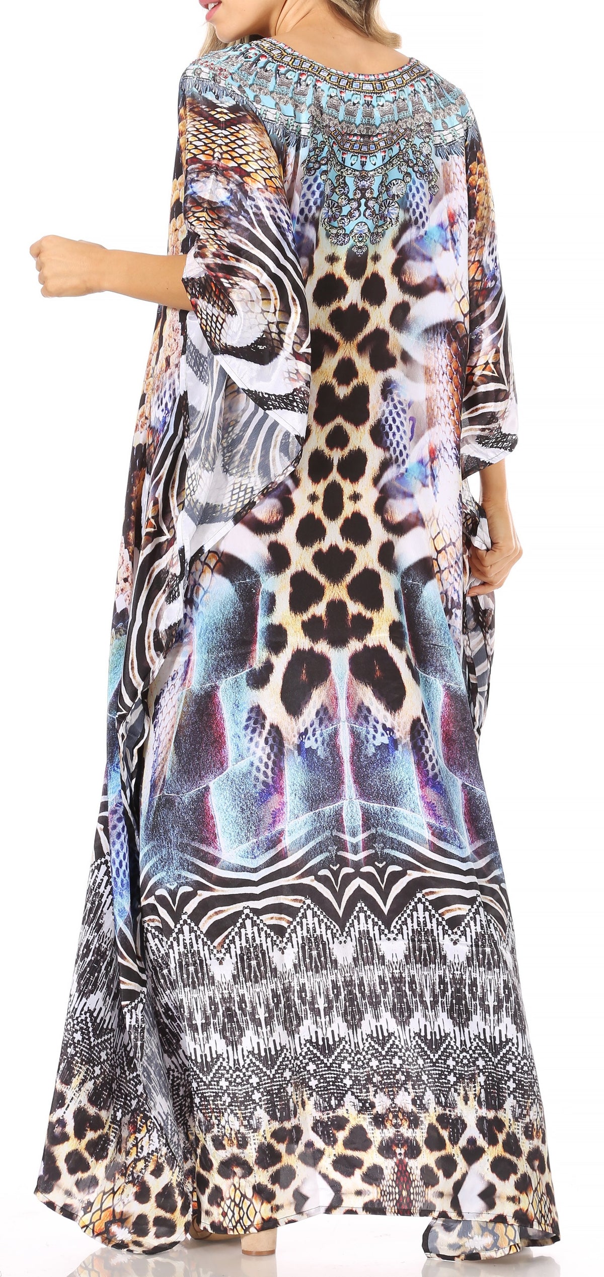 Sakkas Georgettina Flowy Rhinestone V-Neck Long Caftan Dress & Cover Up