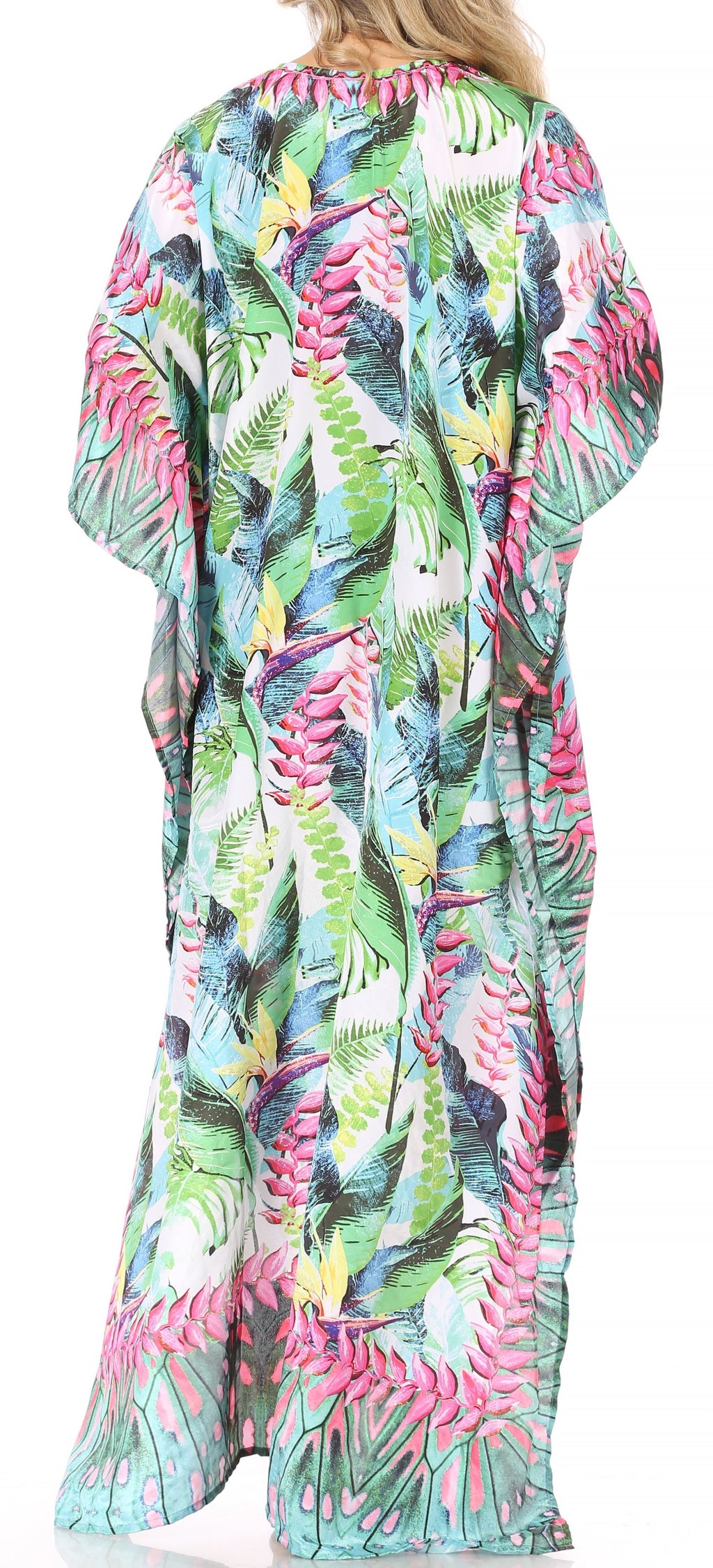 Sakkas Georgettina Flowy Rhinestone V-Neck Long Caftan Dress & Cover Up