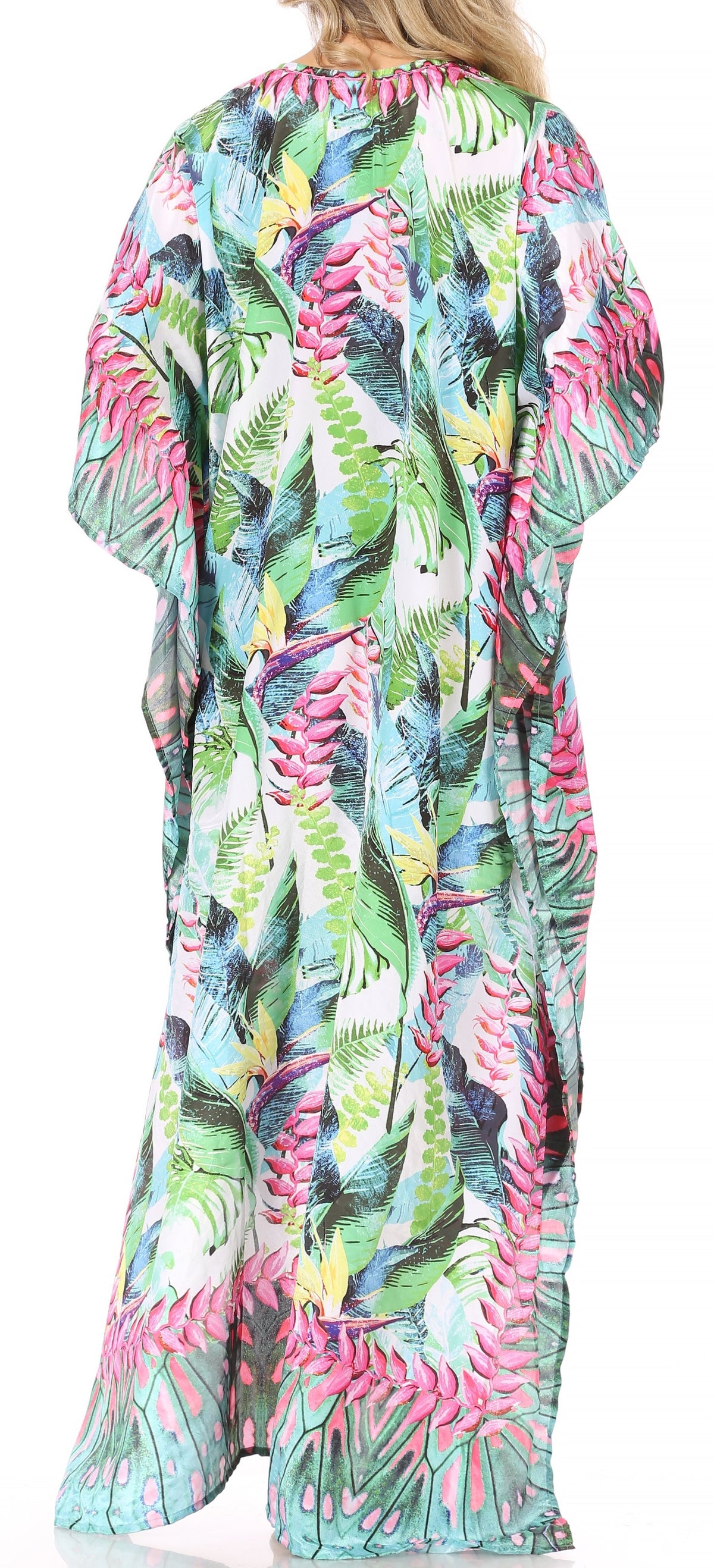 Sakkas Georgettina Flowy Rhinestone V-Neck Long Caftan Dress & Cover Up