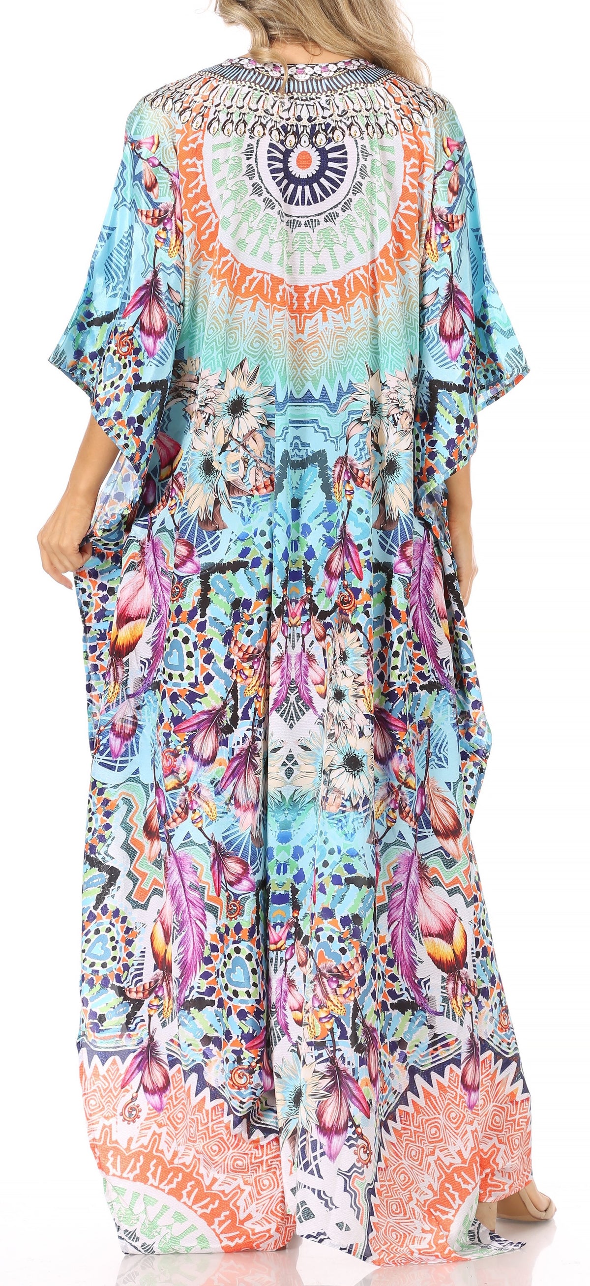 Sakkas Georgettina Flowy Rhinestone V-Neck Long Caftan Dress & Cover Up