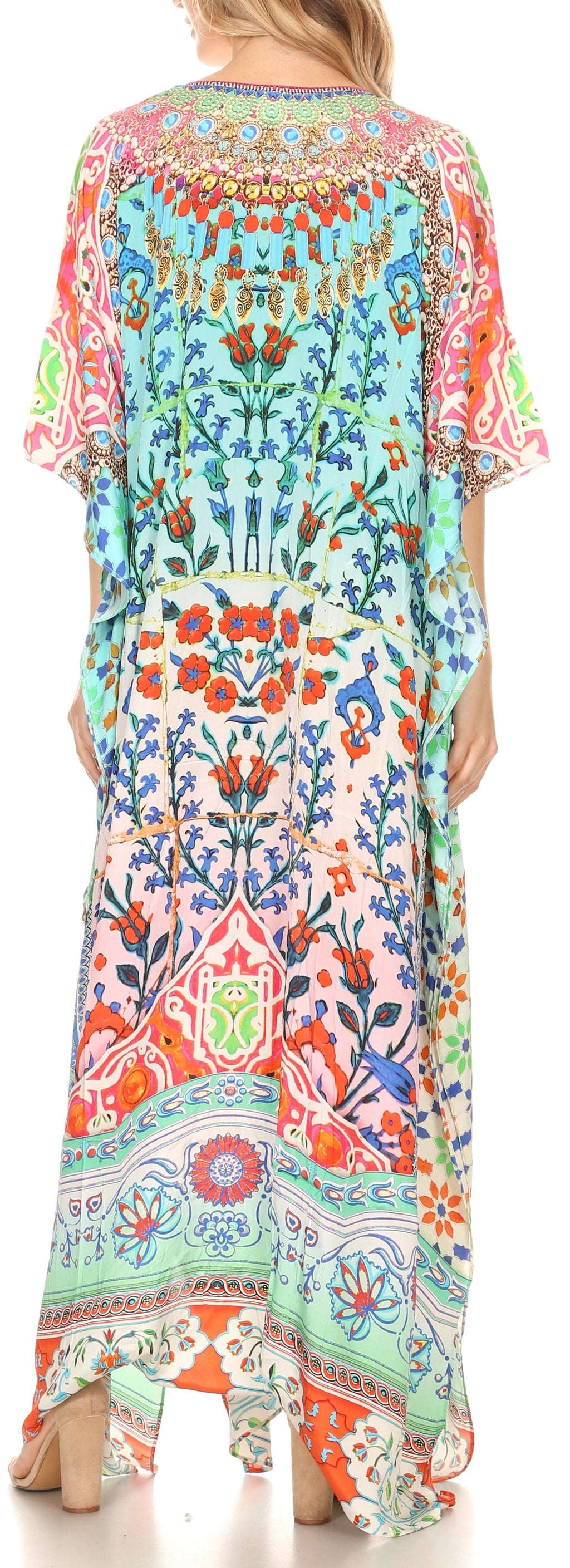 Sakkas Georgettina Flowy Rhinestone V-Neck Long Caftan Dress & Cover Up