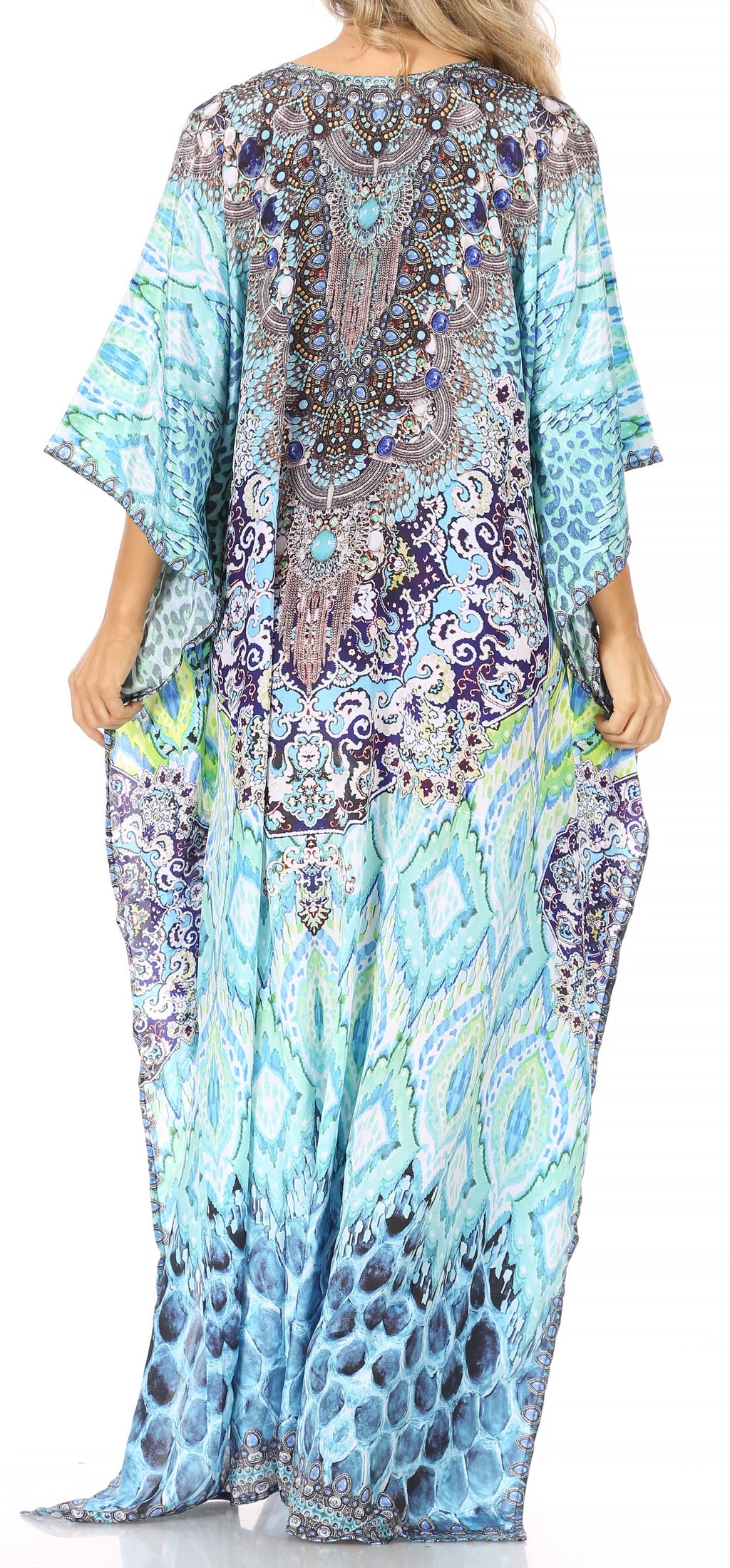 Sakkas Georgettina Flowy Rhinestone V-Neck Long Caftan Dress & Cover Up