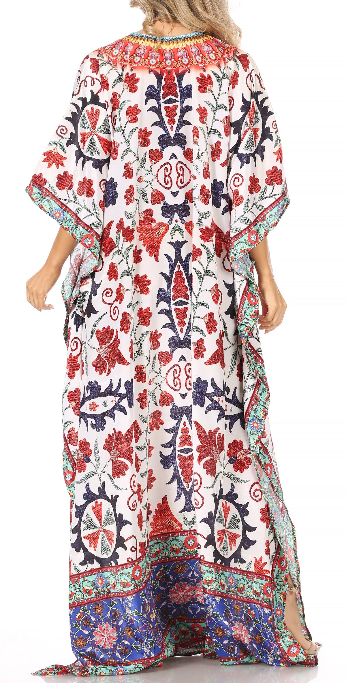 Sakkas Georgettina Flowy Rhinestone V-Neck Long Caftan Dress & Cover Up