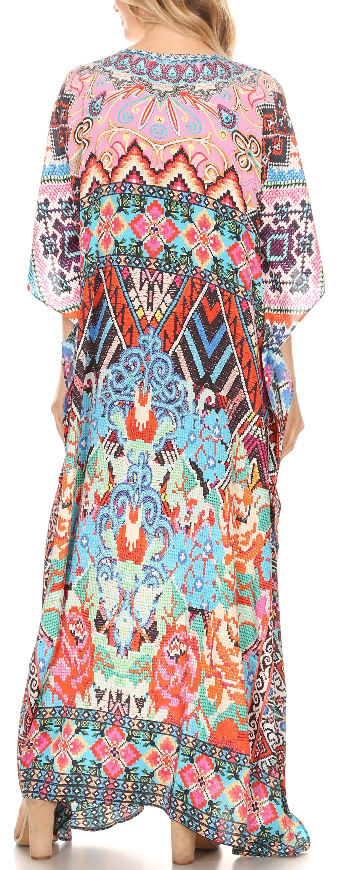 Sakkas Georgettina Flowy Rhinestone V-Neck Long Caftan Dress & Cover Up