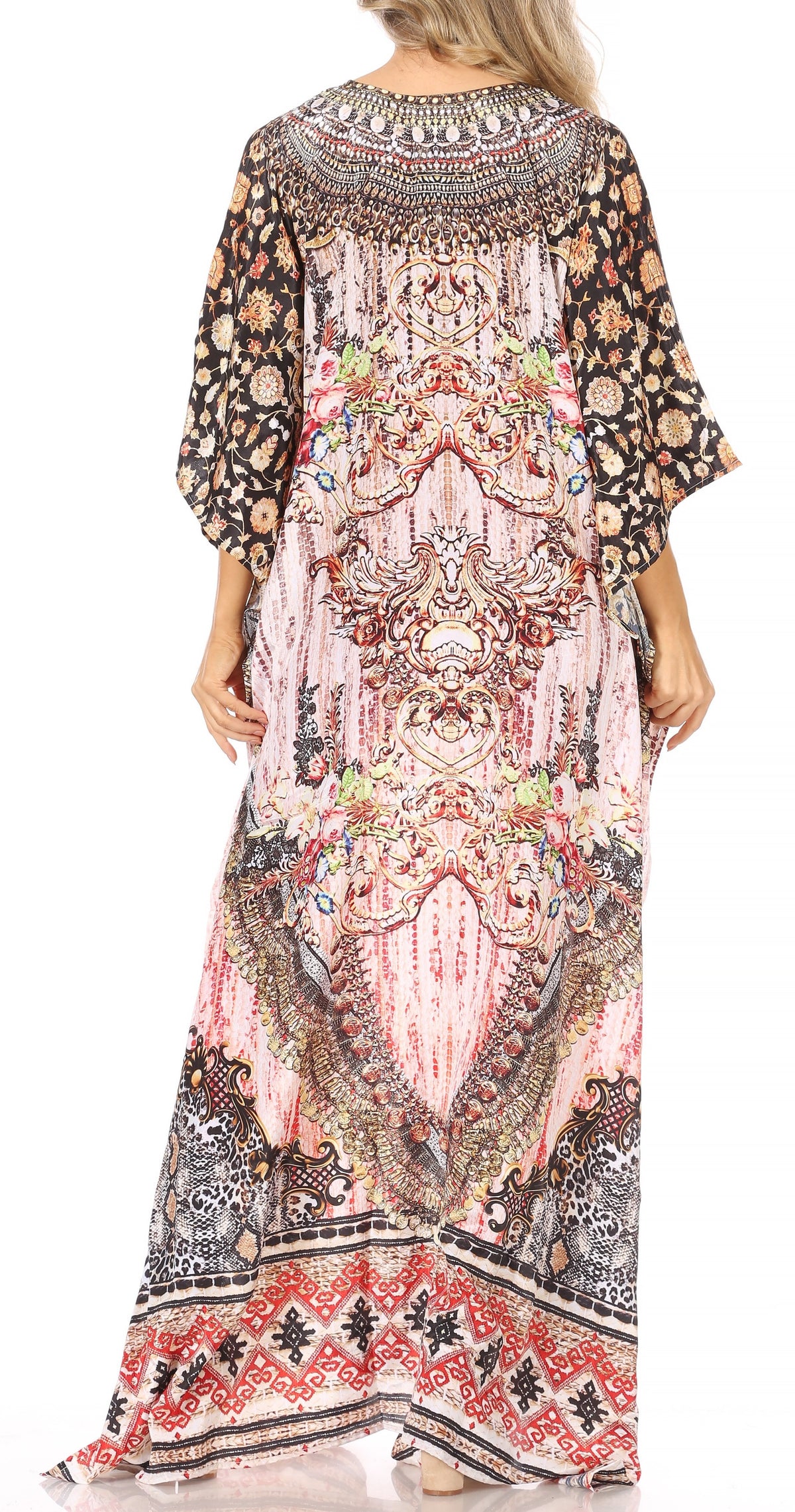 Sakkas Georgettina Flowy Rhinestone V-Neck Long Caftan Dress & Cover Up