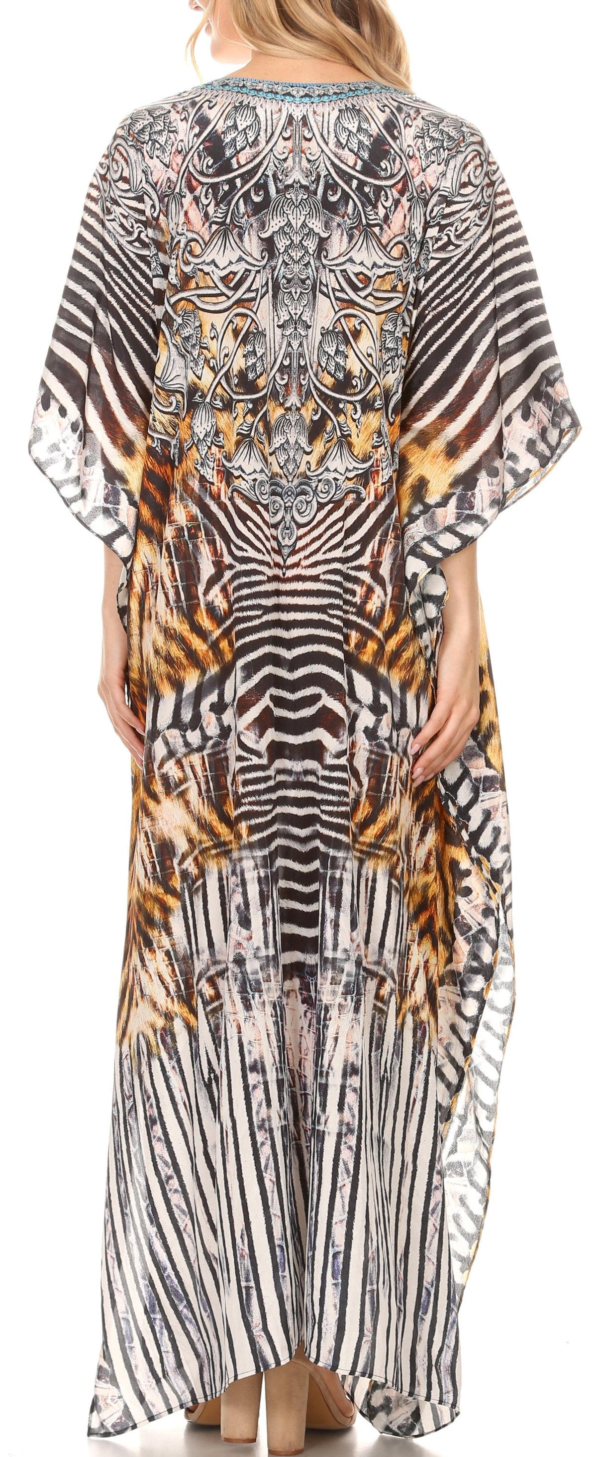 Sakkas Georgettina Flowy Rhinestone V-Neck Long Caftan Dress & Cover Up