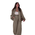 Women's Flip Collar Long Sleeve Jacket & Wide Leg Pants 2-Piece Set
