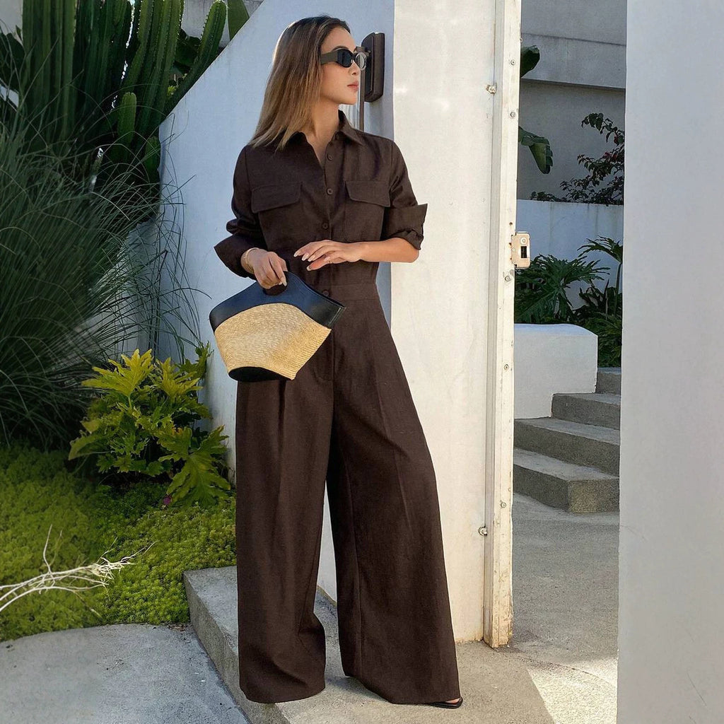 Women's Collar Long Sleeve Jumpsuit – Elegant Casual Style