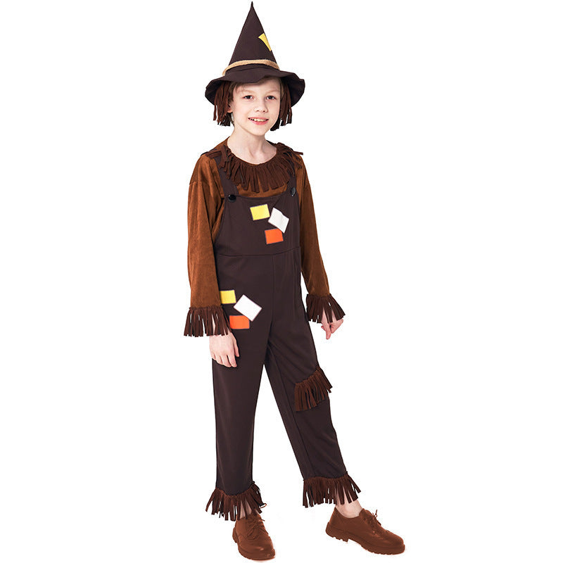 Scarecrow costume worn by a child - side view