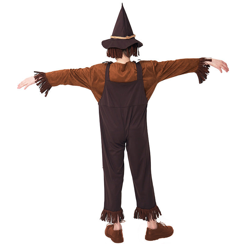 Scarecrow costume worn by a child - back view