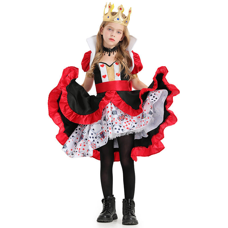 Queen of Hearts costume worn by a girl - front view