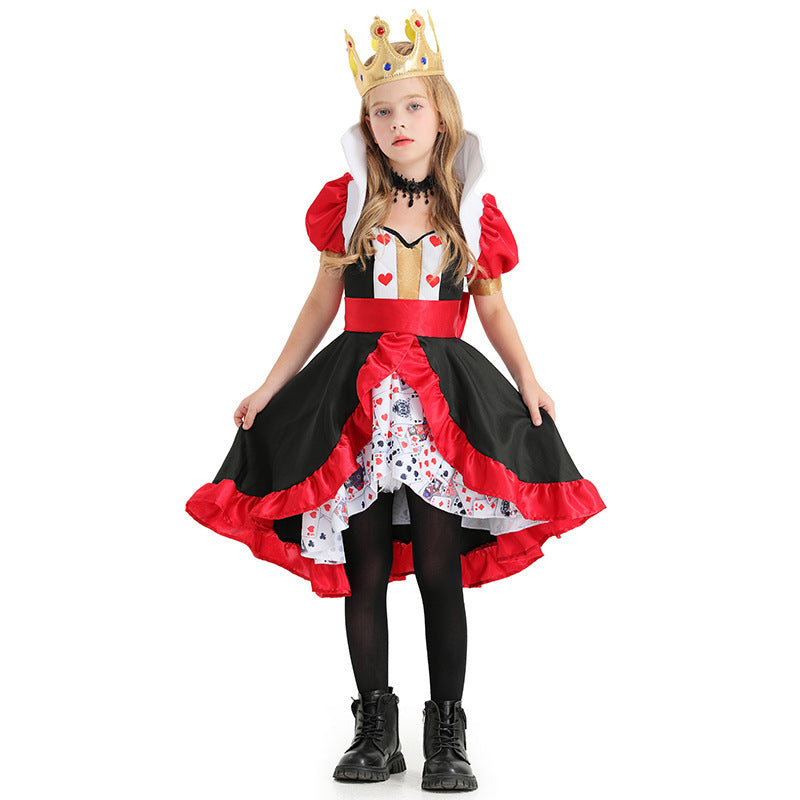 Queen of Hearts costume worn by a girl - side view