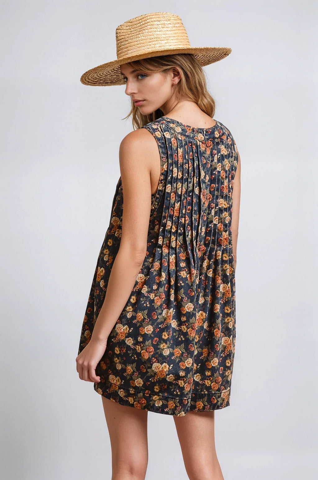 Women's Vintage Bloom Denim Romper – Casual Summer Style
