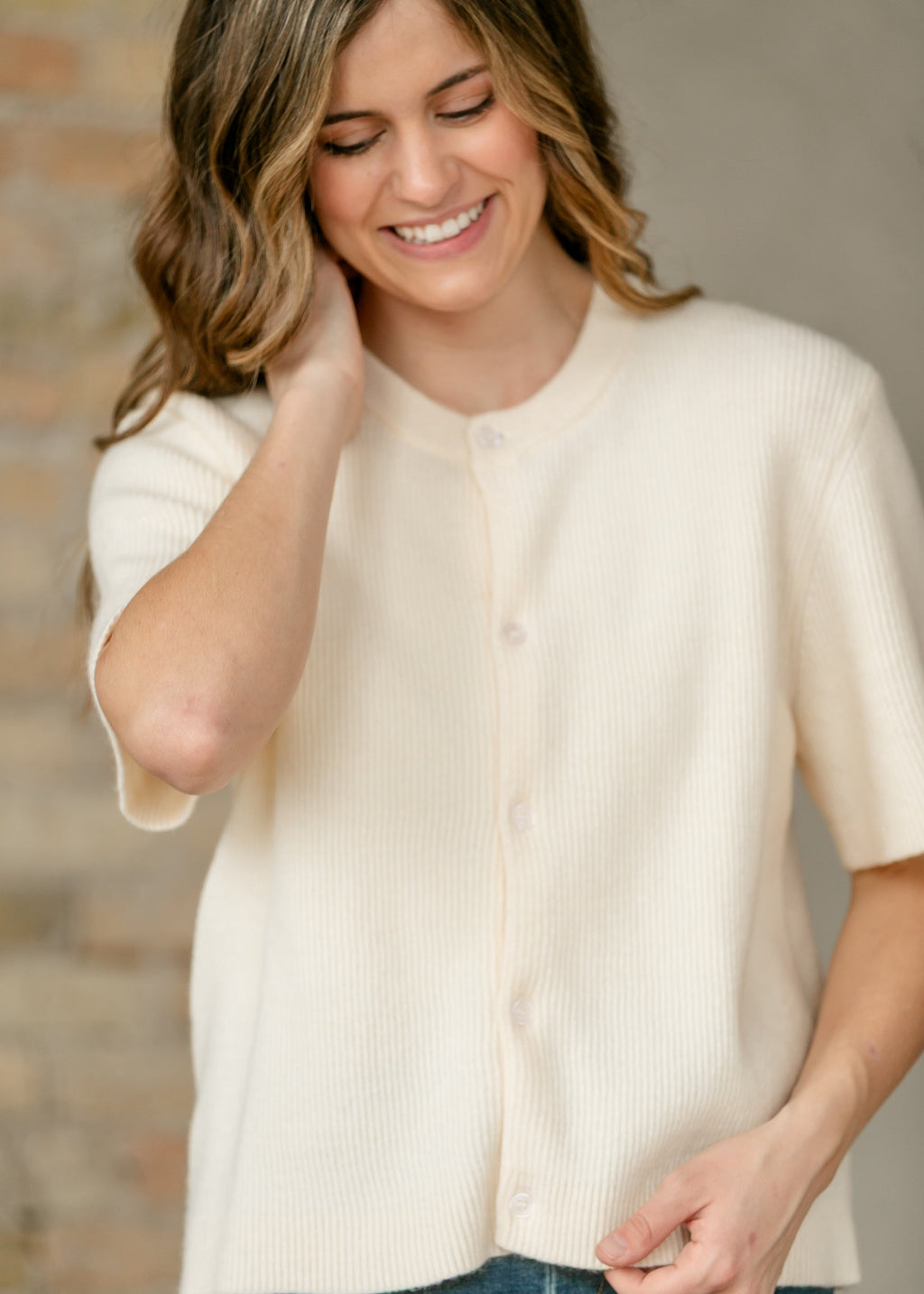 Women's Zadie Ivory Short Sleeve Button Cardigan