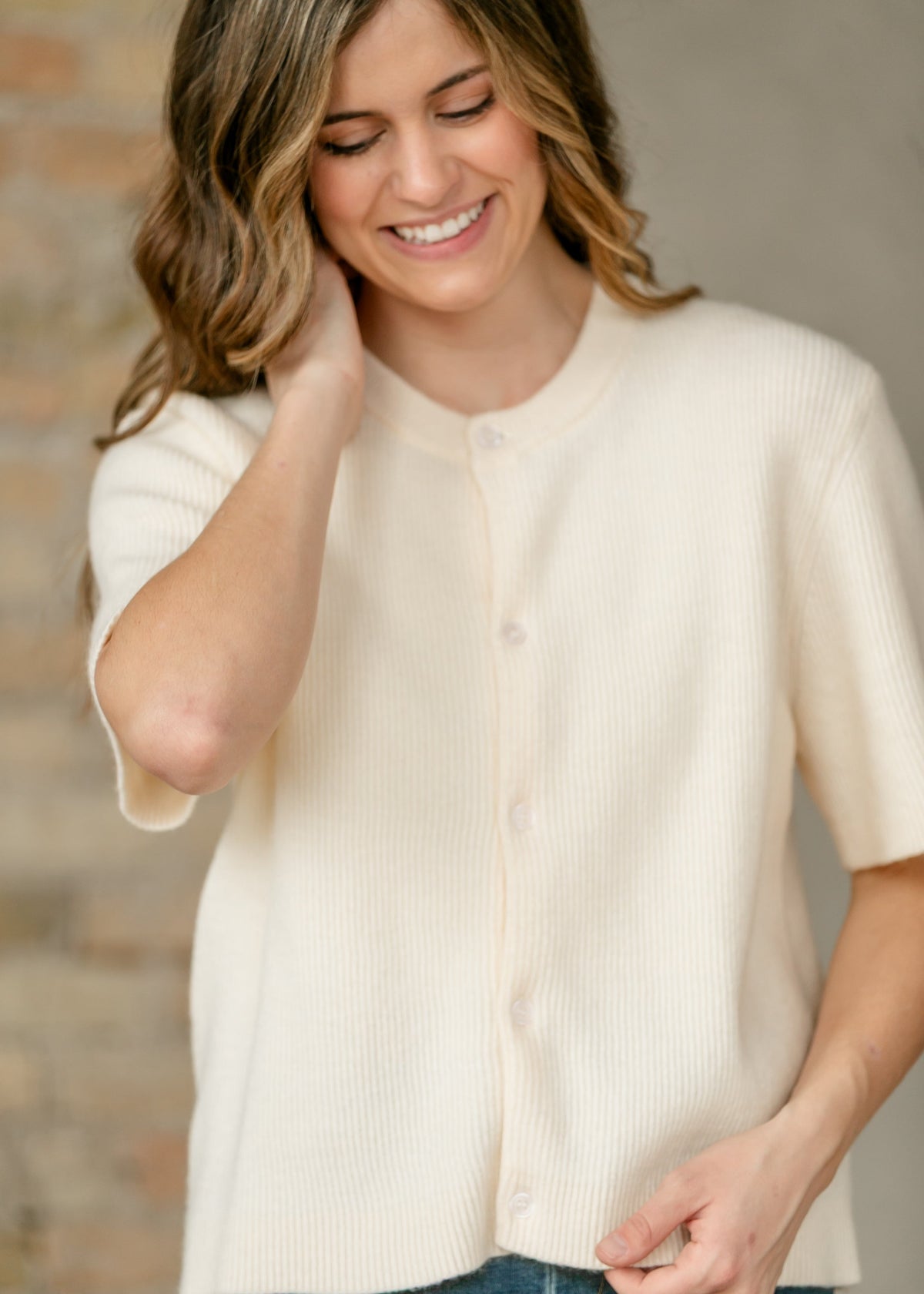 Women's Zadie Ivory Short Sleeve Button Cardigan