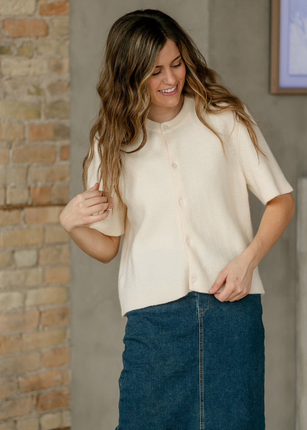 Women's Zadie Ivory Short Sleeve Button Cardigan
