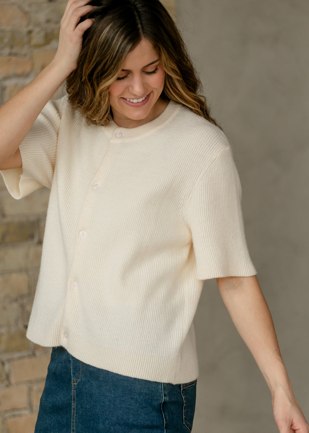 Women's Zadie Ivory Short Sleeve Button Cardigan