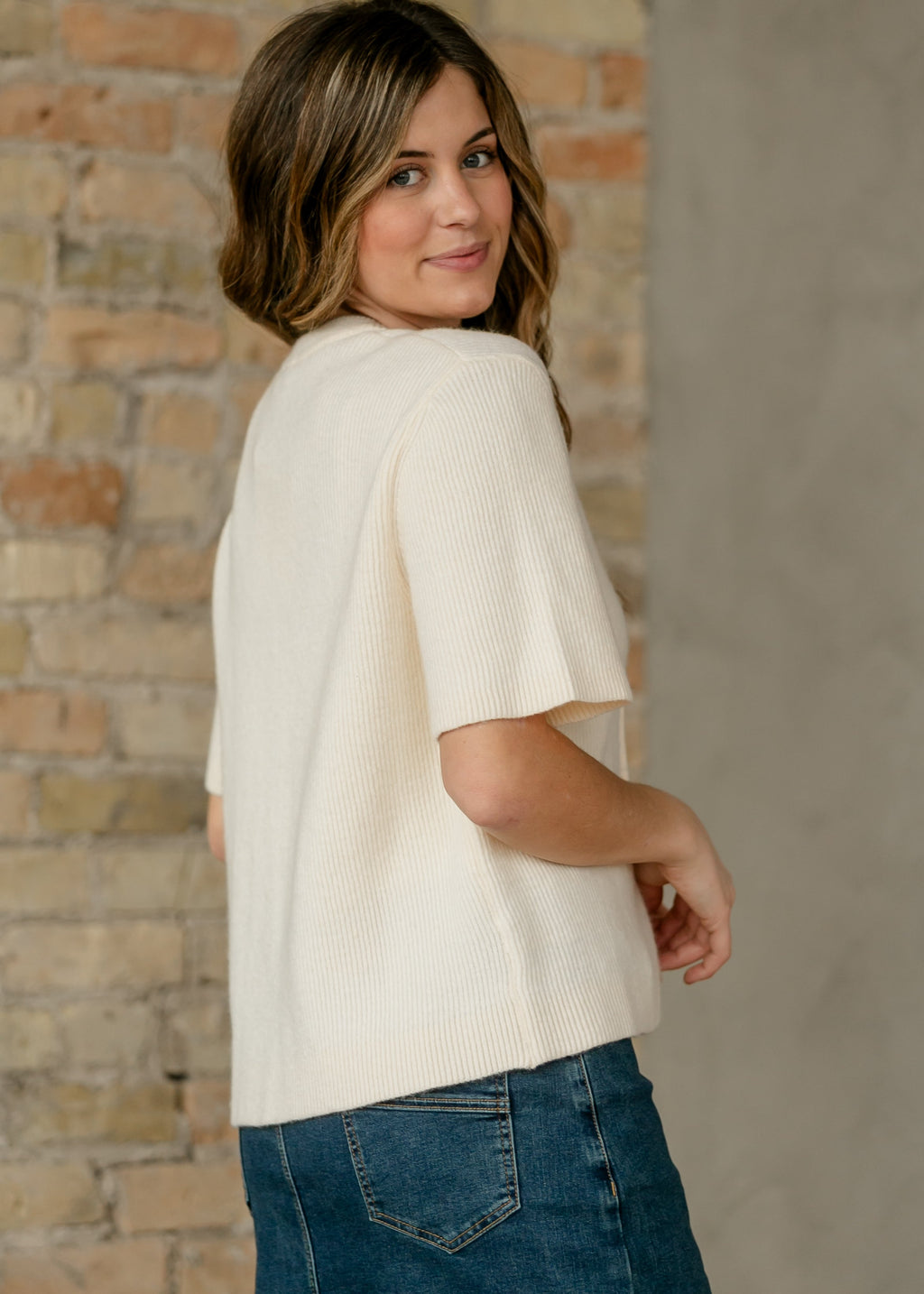 Women's Zadie Ivory Short Sleeve Button Cardigan