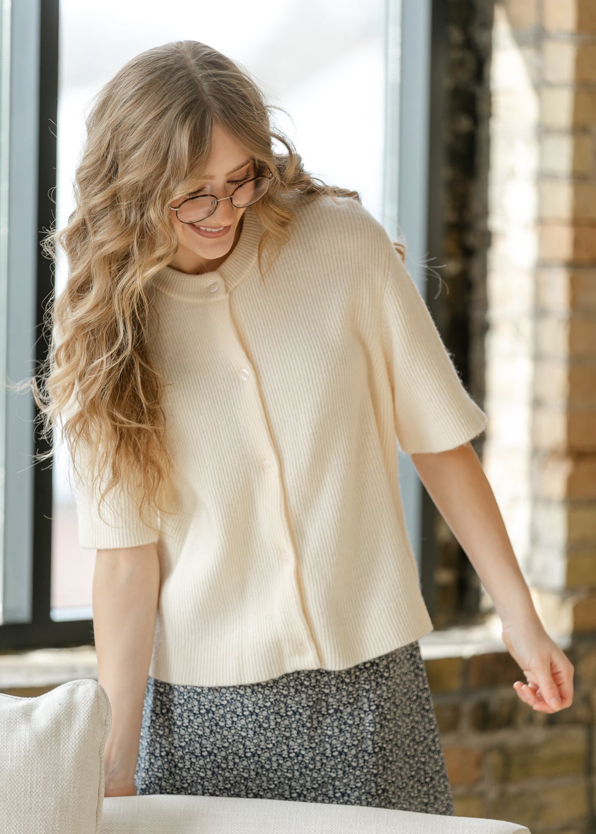Women's Zadie Ivory Short Sleeve Button Cardigan