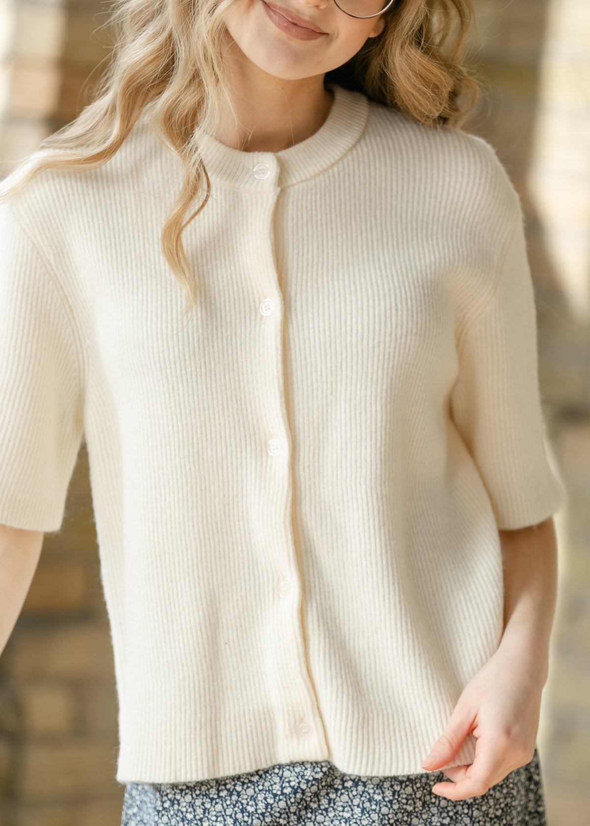 Women's Zadie Ivory Short Sleeve Button Cardigan